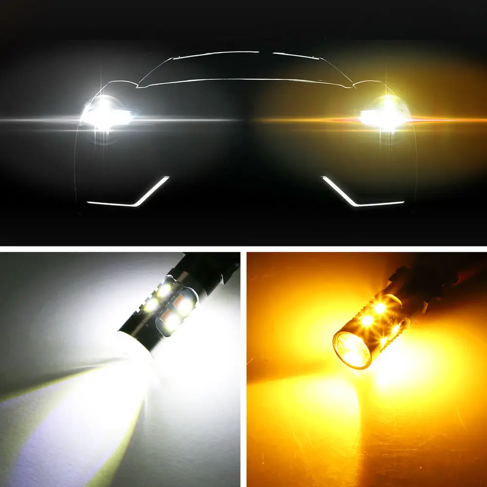 2x 3157 3156 LED Turn Signal DRL Light Bulbs Switchback 4157na 3457a Amber/white