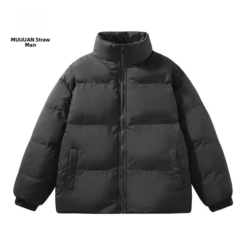 

ex Thiened Oversized Stand Collar down Cotton Jaet Winter Warm Bread Sle Outerwear for Couples Trendy Polyester Fiber