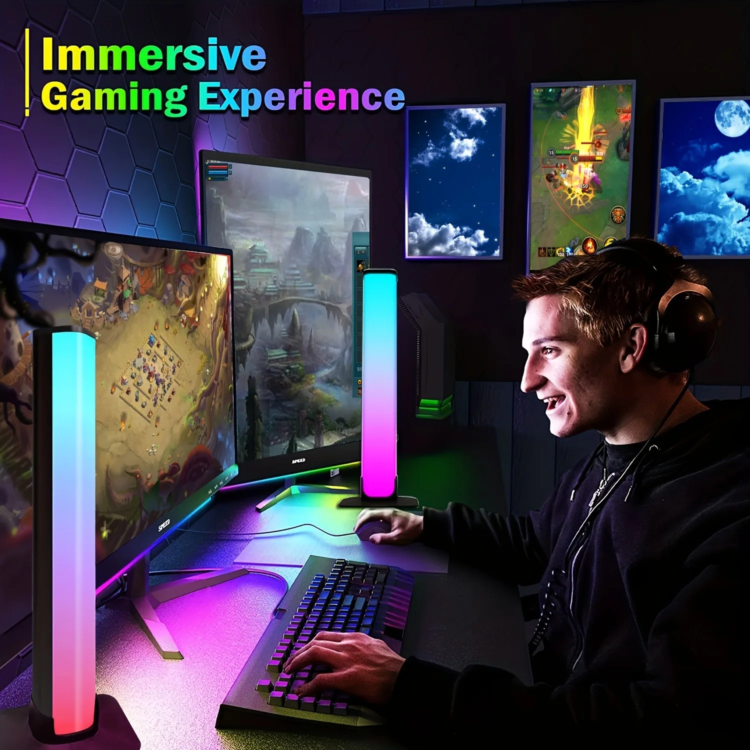 

1PC RGB LED Strip Lights with Remote - Smart Ambient Lighting for Gaming Room, PC Desktop, Home Decor, Sync with Music