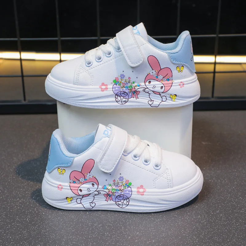 Sanrio Girl\'s Fashion Casual Sports Shoes Cartoon Melody Print Childrens Trend Board Shoes Big Kids Anti Slip Little White Shoes