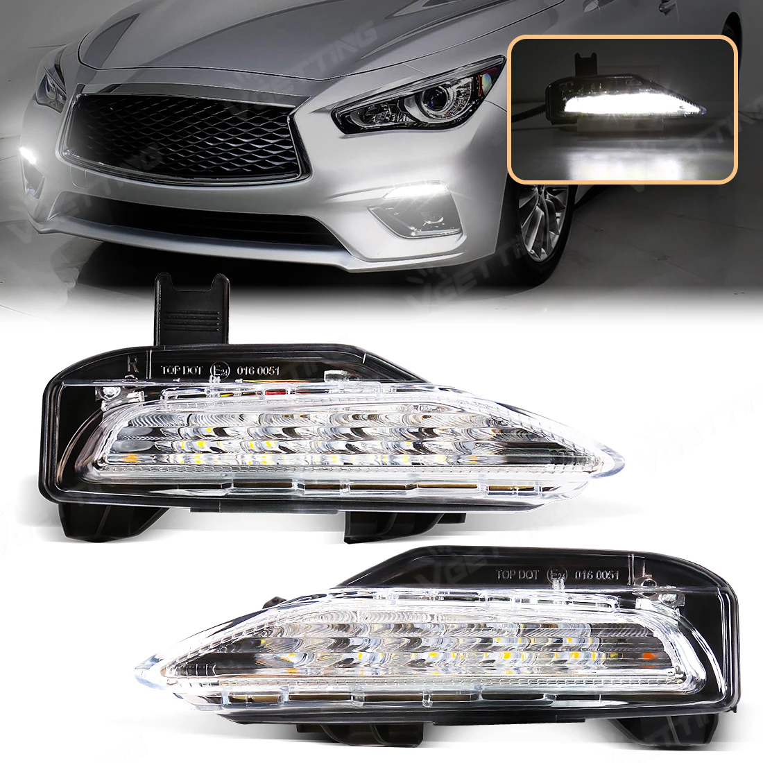 

261304 GA0A 26130-4GA0A Противотуманная фара, светодиодный указатель поворота для Infiniti Q50 Q50S 2014-2024, противотуманная фара DRL, желто-белые фары 12 В