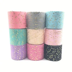 20yards/lot Larghezza 6 centimetri D'oro Star Spot Stampato Glitter Tulle Della Maglia del Rullo Spool Tutu Pom Morbido Squine tulle FAI DA TE Artigianato Decorazione