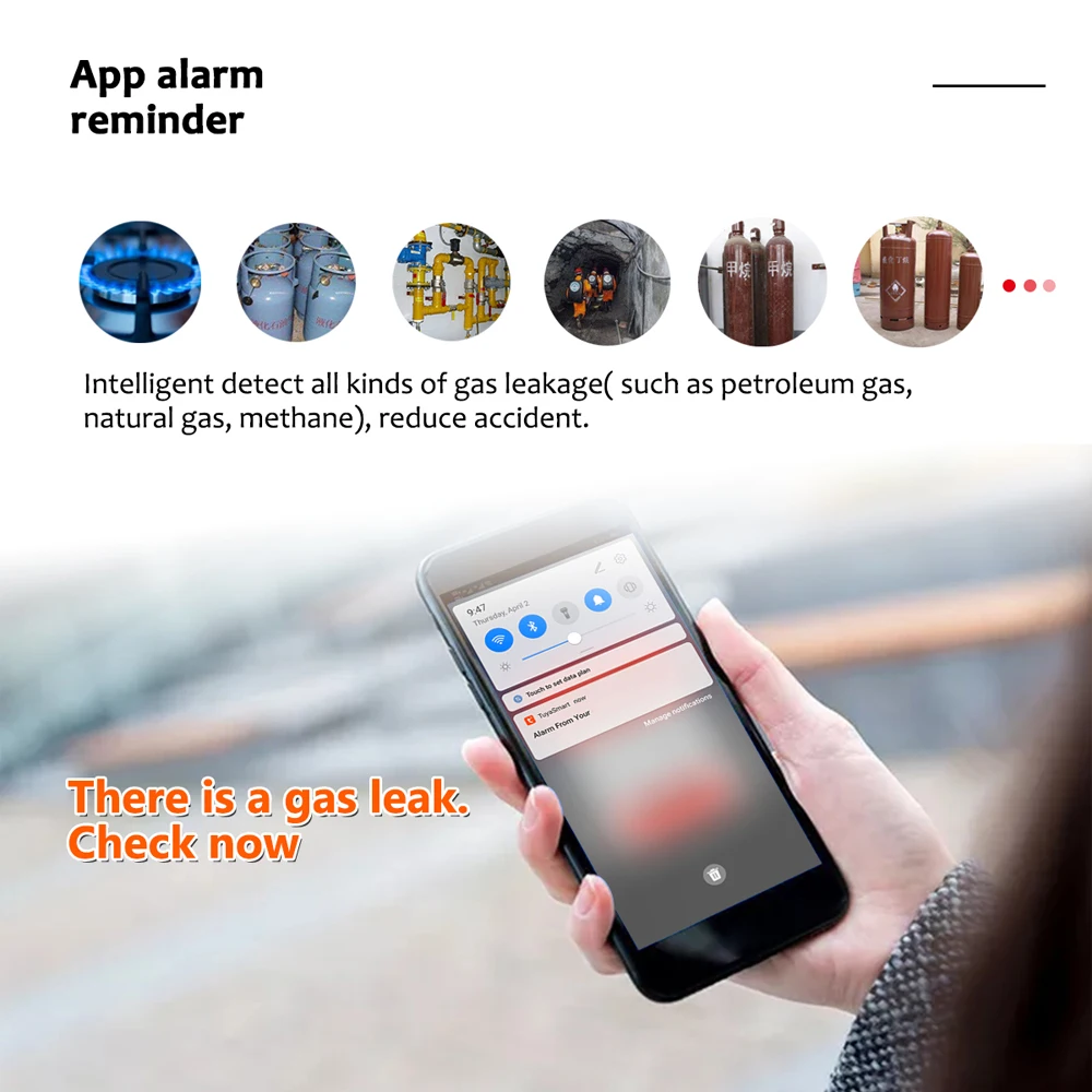 가정용 가스 누출 감지기, 온도 알람 시계 디스플레이, 투야 앱 모니터, 가정용 주방 캠핑 트레일러 RV 음성, WiFi