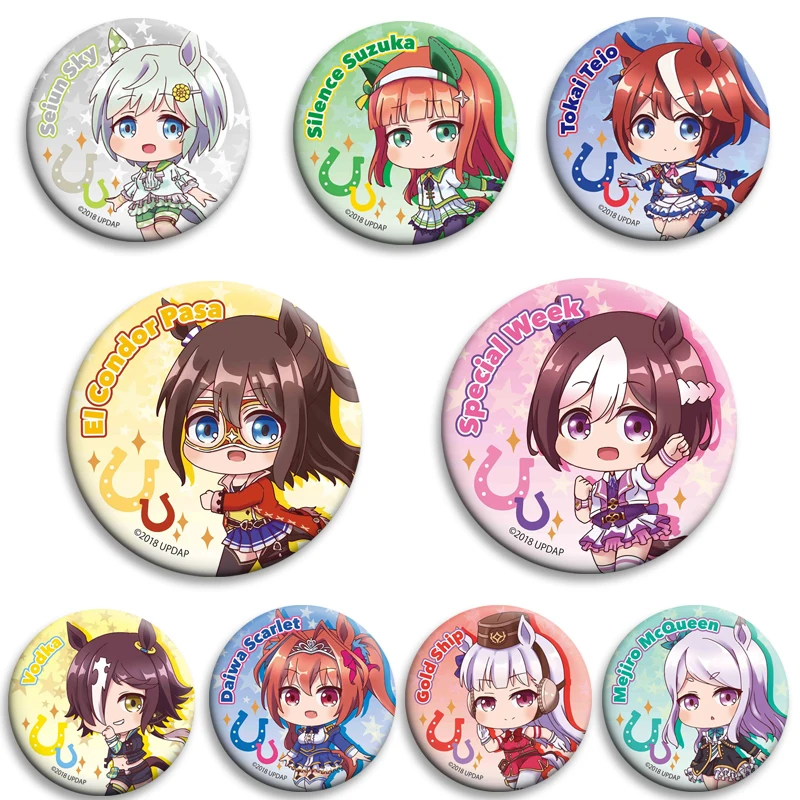 

32/58mm Anime Uma Musume Pretty Derby Character Pin Tinplate Badge Cartoon Brooches Fans Collection Gifts DIY Clothes Decoration