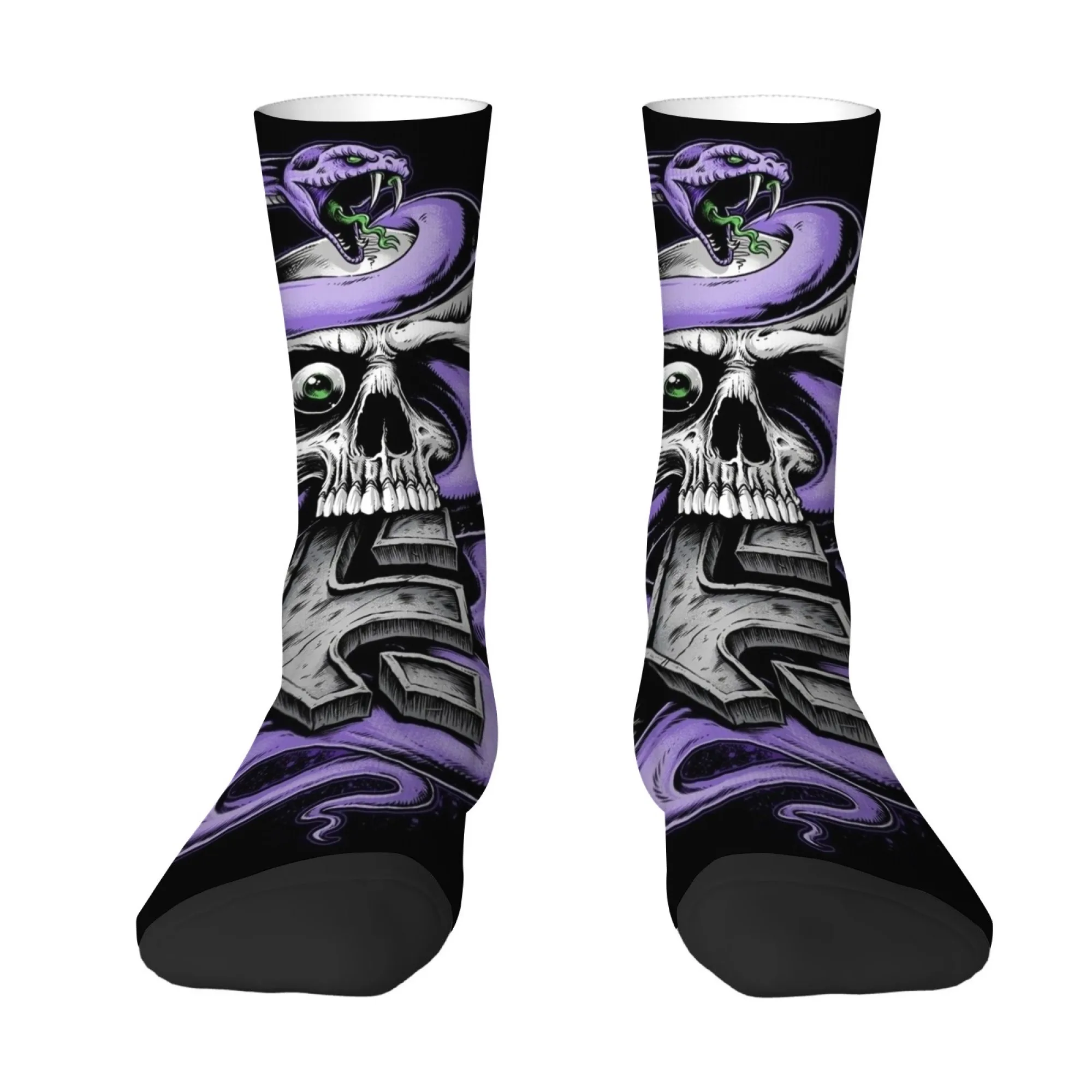 Purple Snake One-eyed Skull Print Men's Mid-calf Socks Dark Mysticism Power Aesthetics Novel and Terrifying Soft Warm Socks
