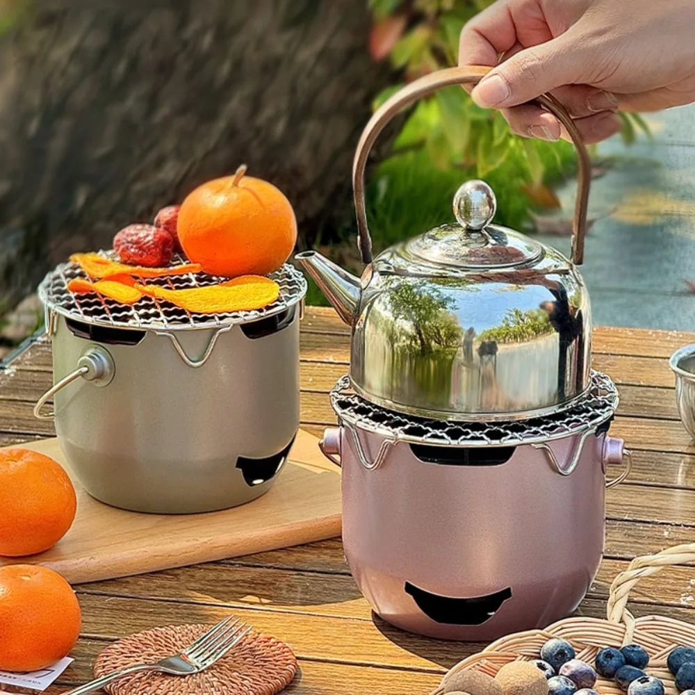 

Practical Korean Style Camping Charcoal Stove Metal with Grill Net Portable Charcoal Grill Household Barbecue Grill Travel