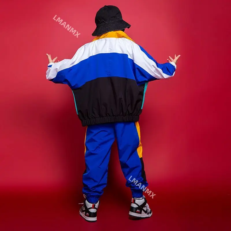 Jongens Hip Hop Contrast Jas Meisjes Jazz Joggers Kleding Set Kinderen Street Dance Patchwork Jas Joggingbroek Kind Kostuum Streetwear