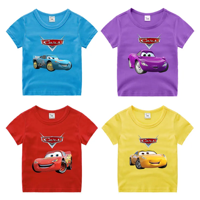 Lightning McQueen Summer Casual Clothes Disney Cars Boy Short Sleeve T-shirt Kids Cartoon Cotton Top Children Anime Cute T Shirt