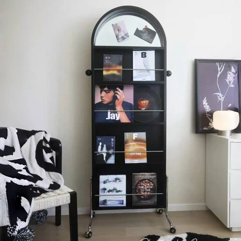 Solid Wood Magazine Movable Rotating Mirror Integrated Magazine Floor Creativity Racks Office Furniture Das Magazin ZY40ZZJ
