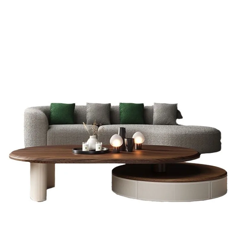 

Retro style light luxury retractable round coffee table small apartment modern simple Internet celebrity living room 2025 new