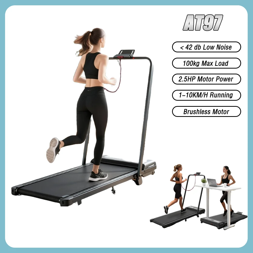 Tapis roulant plat AOLAYGO AT97, moteur sans balais 2,5 CV, vitesse 1-10 km/h, antidérapant, absorption des chocs, pour la maison et le bureau