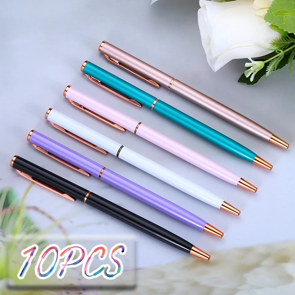 

10pc Creative Candy Color Business Metal Office Accessories Rotate Ballpoint Pen School Stationery Office Ball Point Gift Supply