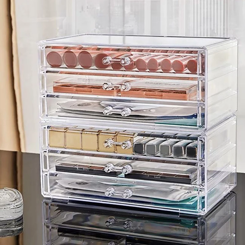 Makeup Storage Box Acrylic Transparent Drawer Divided Style Organizer Large Capacity Desktop Compact Dust-proof Lipstick Storage