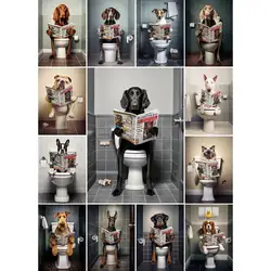 Airedale Terrier on Toilet Poster Print Quirky Animal Wall Art Decor from Nature Travel Collection