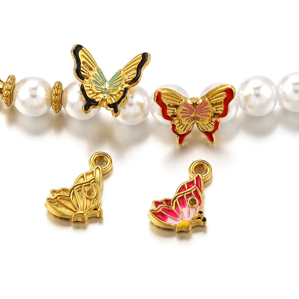 

2PCS Stainless Steel Red Black Purple Enamel Butterfly Charms for Crafts DIY Necklace Bracelet Jewelry Making Material Wholesale