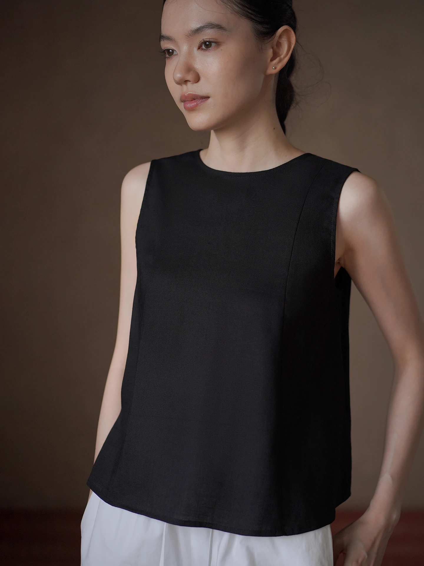 Slimming Effect Mixed Flax Lenzing Women's Vest Two-Way Wear round Neck City Walk Office Casual Summer Breathable Smooth