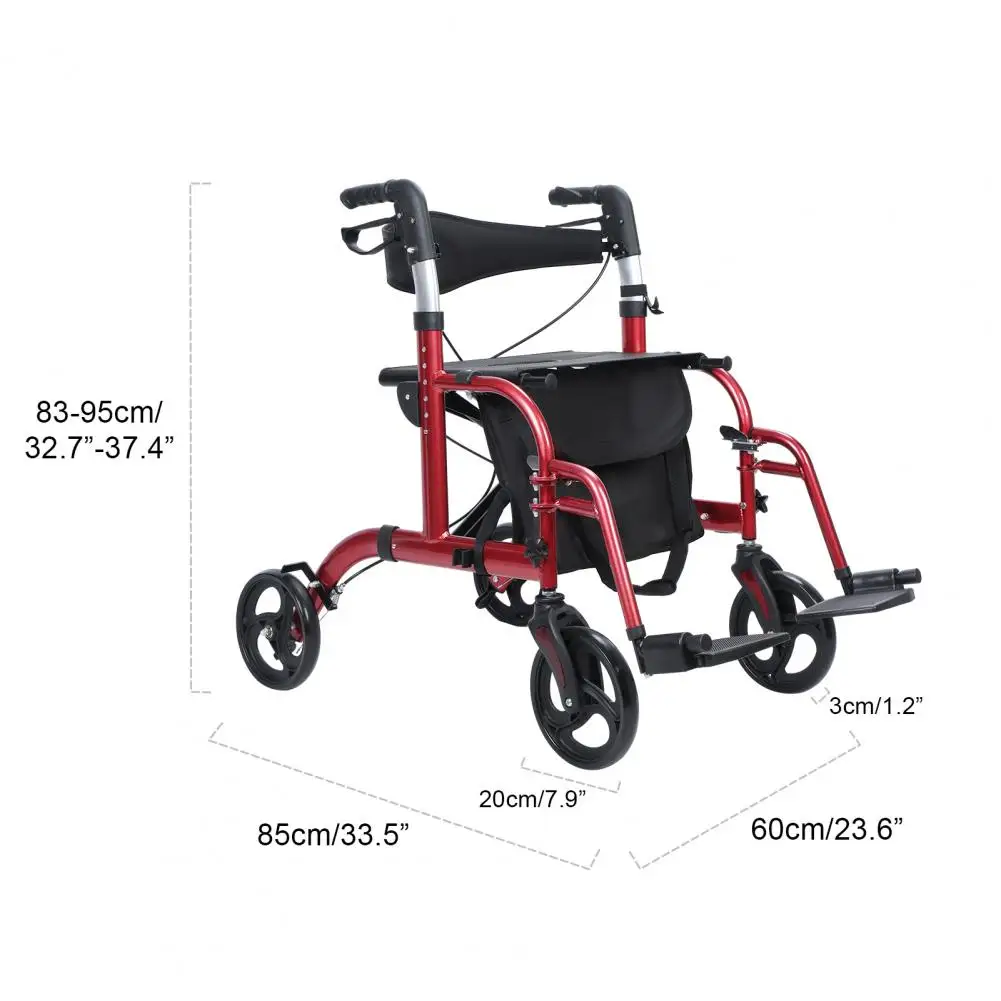 Andadores para personas mayores ajustables en altura mejorados, andador de 4 ruedas con asiento y frenos, ayuda para caminar liviana y plegable, rojo