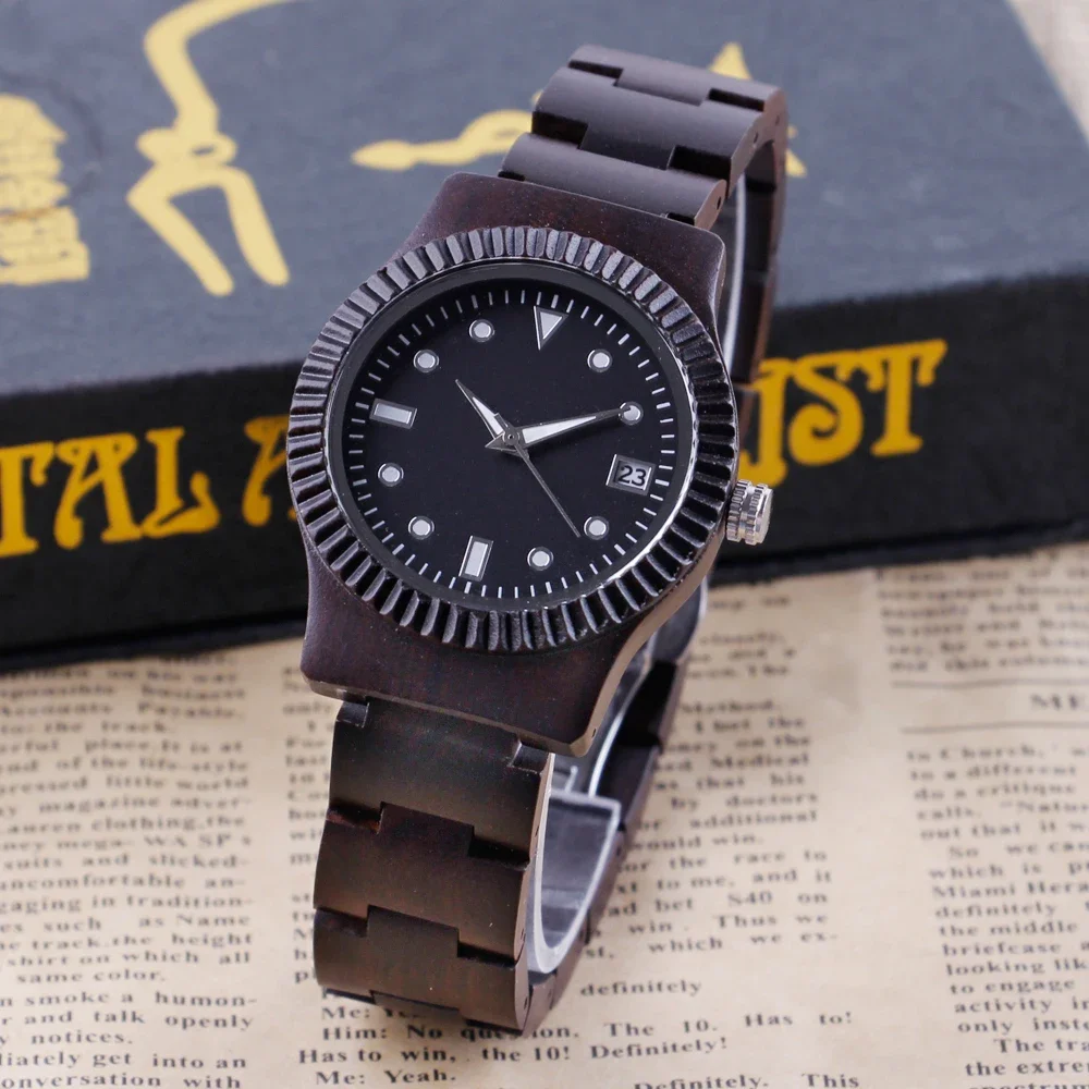 

Модные деревянные часы в стиле ретро для мужчин, мужские повседневные легкие черные деревянные мужские кварцевые мужские наручные часы с натуральным ремешком