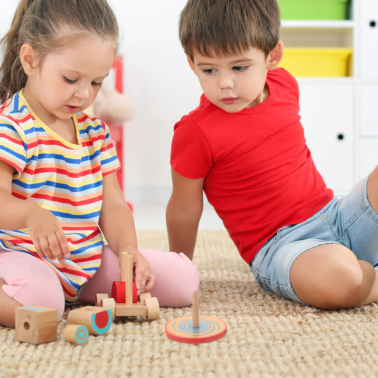 4 Trompos de Madera Coloridos con Dibujos Animados, Educativos, Intelectuales, para Preescolar, Aprendizaje Temprano, Coordinación Mano-Ojo