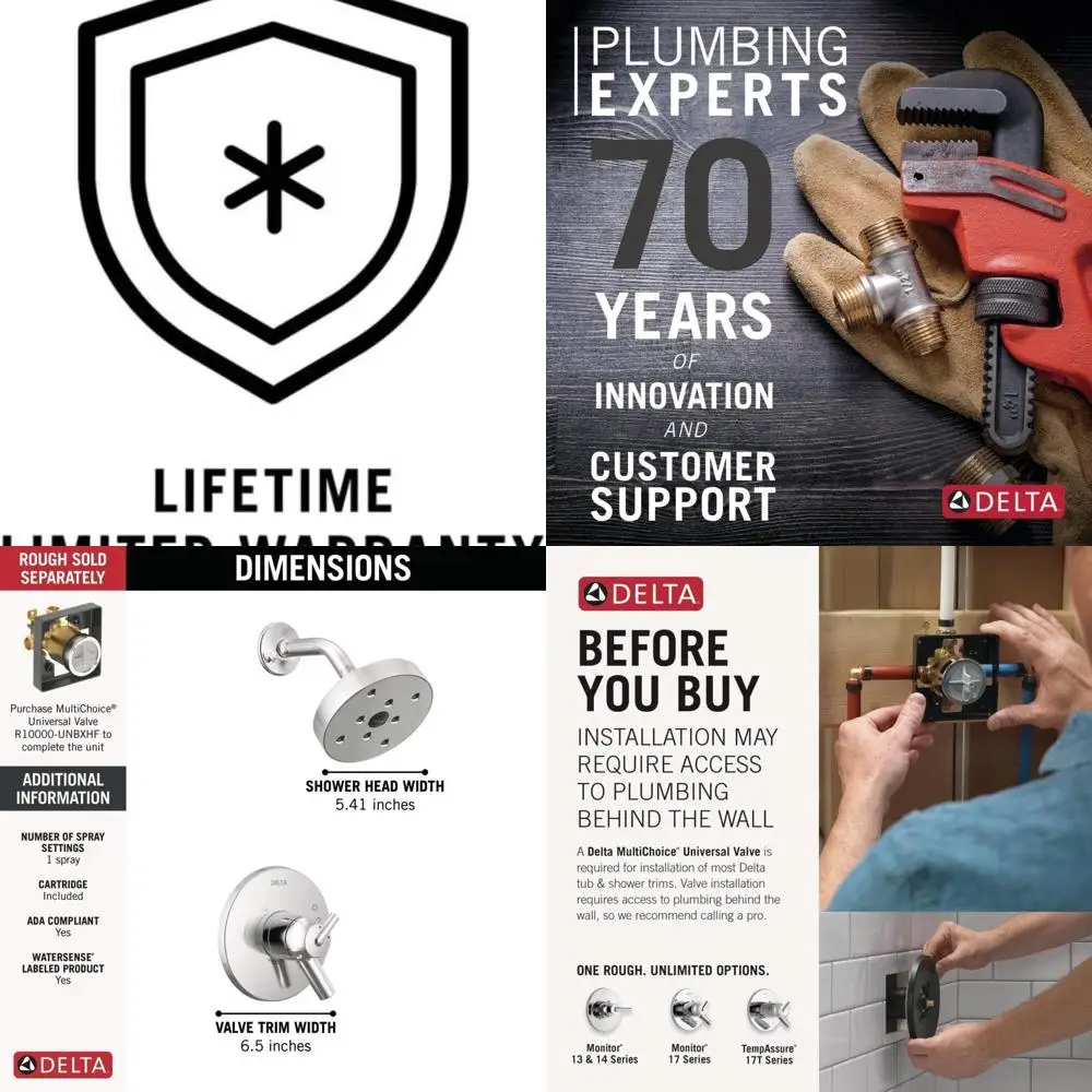 

Trinsic 17 Series Dual-Function Shower Trim with Single-Spray H2Okinetic Head, Chrome Finish, Valve Not Included