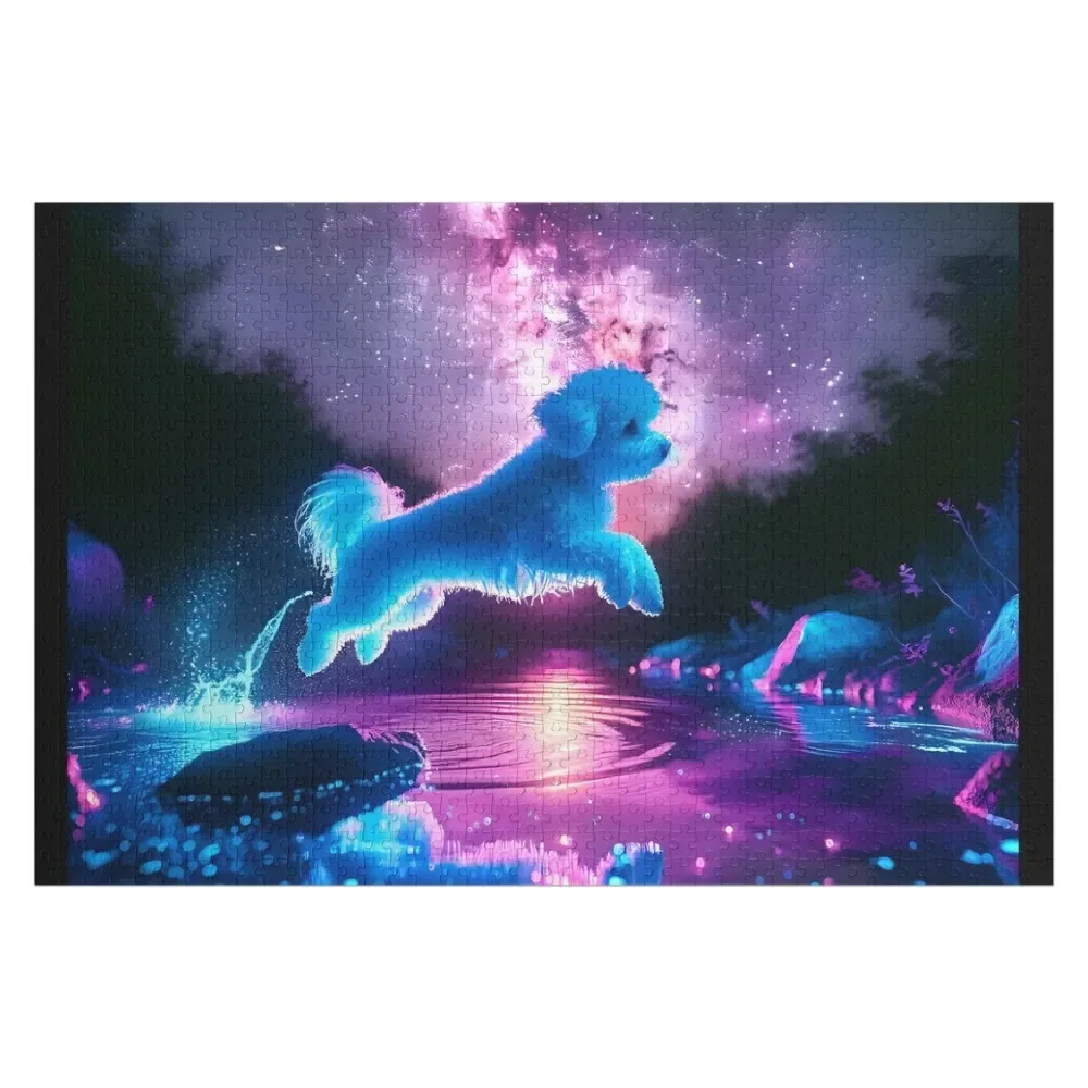 Blacklight Style Bichon Frise Luminous Leap - Glow Art Rompecabezas Regalos personalizados Rompecabezas de regalo personalizado