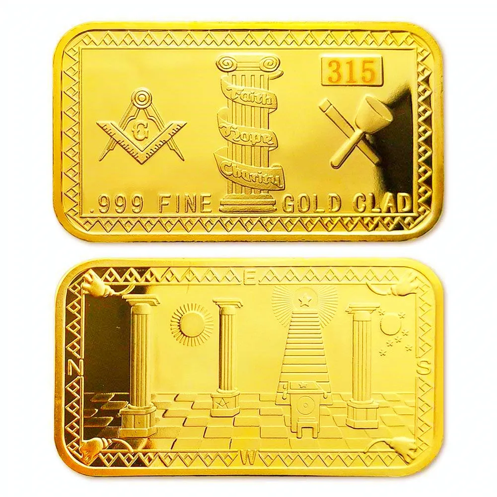 EU Masonic Freemason God Eye lucky Commemorative GOLD Coin Square Ingot Bar US