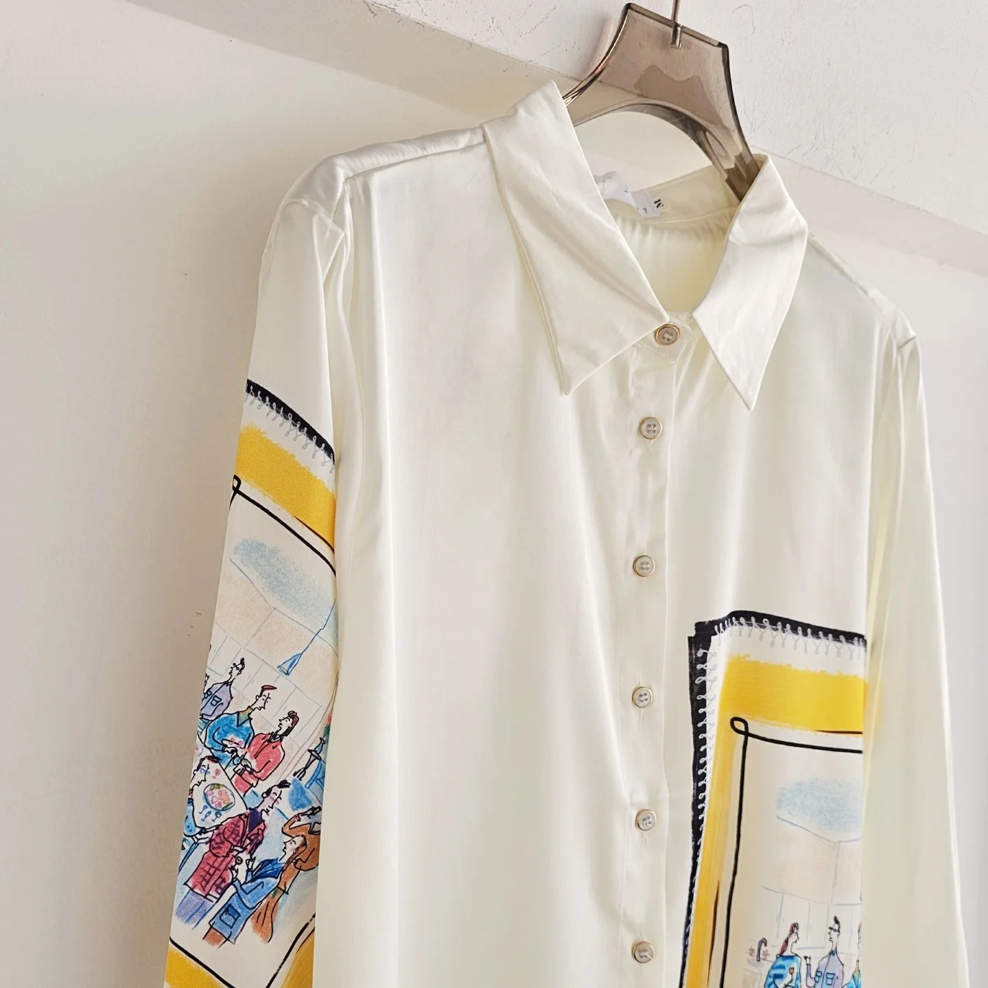 Newest Exclusive Womens White Shirt Long Sleeve Lapel Satin Shirt Print Brand Designer Blouses Lady Blusas Femininas Elegantes