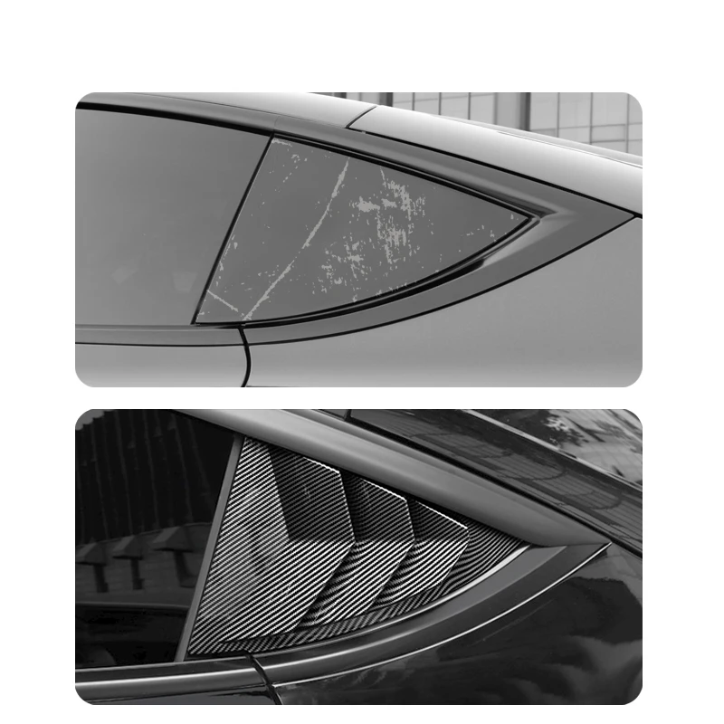 Rear triangular Shade For Tesla Model 3 Y carbon fiber pattern patch bright Tesla 2021-2023 exterior modification accessories