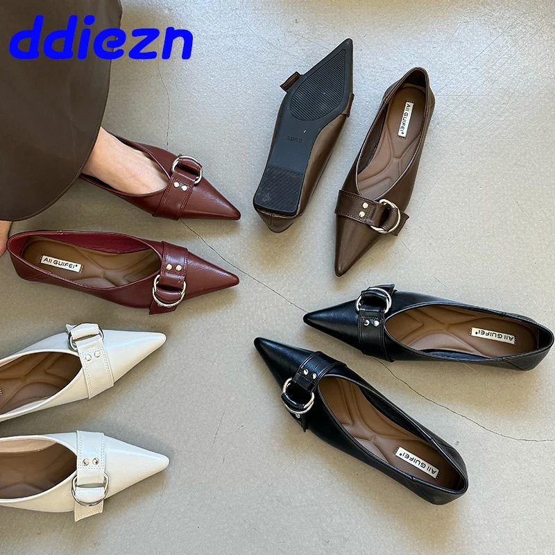 Female Slip On Footwear Slides Women Flats With Shoes 2024 Soft Shallow Fashion Buckle Pointed Toe Ladies Flats Casual Shoes