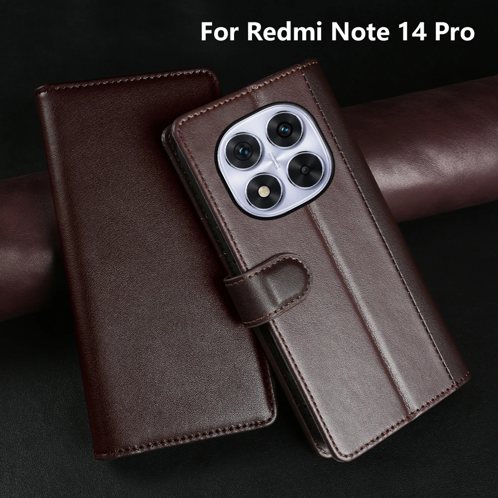 

for Redmi 15 15C 14C 13C 12C Genuine Cowhide Case for Redmi Note 14 13 12 11 11S 12S 9 S 9A 9T 8T Pro Leather Wallet Cover Coque