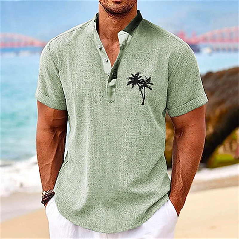 

Spring and summer new linen shirt men's short-sleeved clothes tops foreign trade fashion casual loose T-shirt bamboo fiber linen