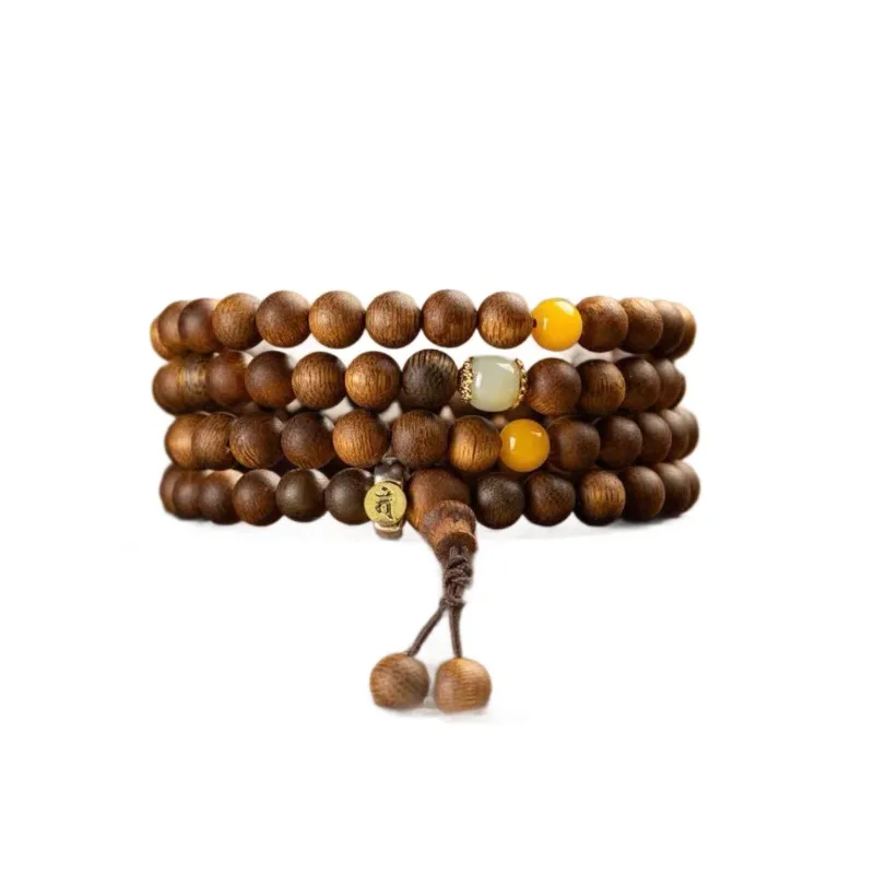 2026 Natural Chinese Aloeswood 108 Beads Bracelet Zodiac Guardian Lucky Prayer Multi Loop Wood Rosary for Men Women Gifts