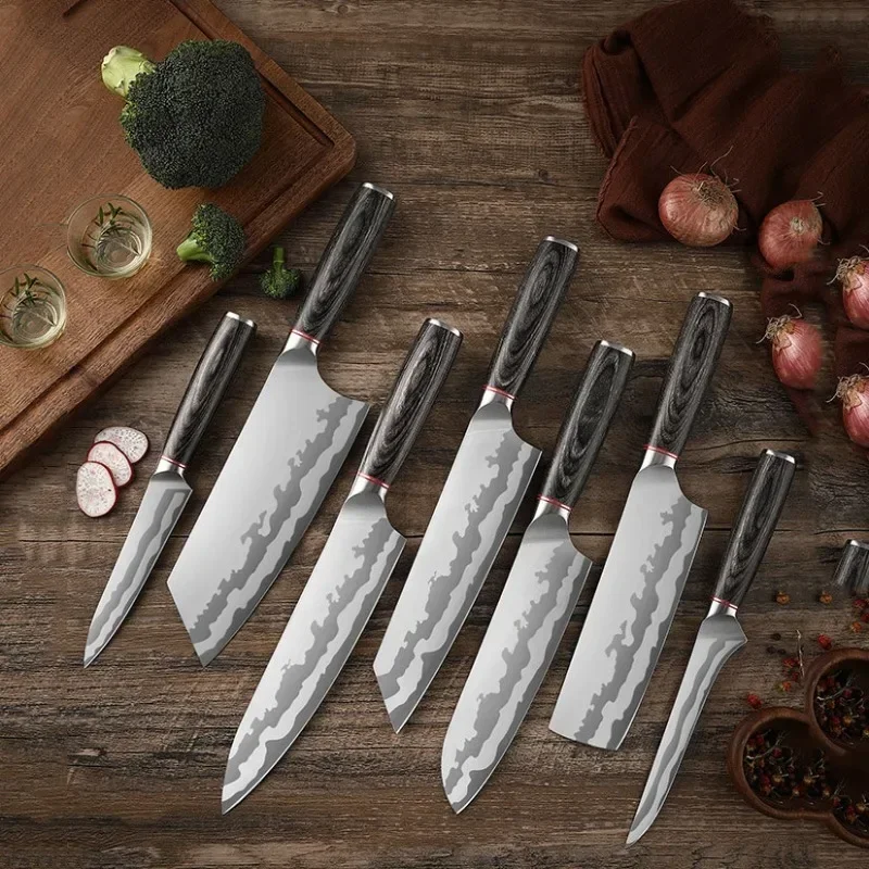 Kitchen Santoku Chefs Knife Forged Meat Cleaver Stainless Steel Nakiri Sashimi Sushi Knife Peeling Cutting Tools