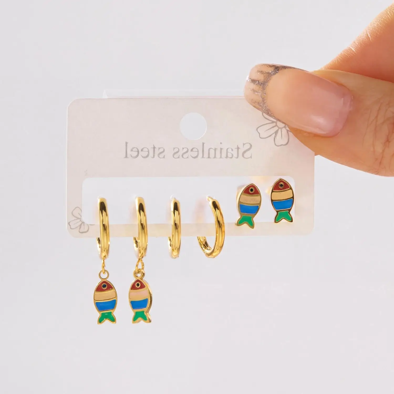 

6pcs Stainless Steel Gold Color Fish Earrings for Women Trendy Cherry Strawberry Moon Star Earring Aesthetics Party Jewelry Gift