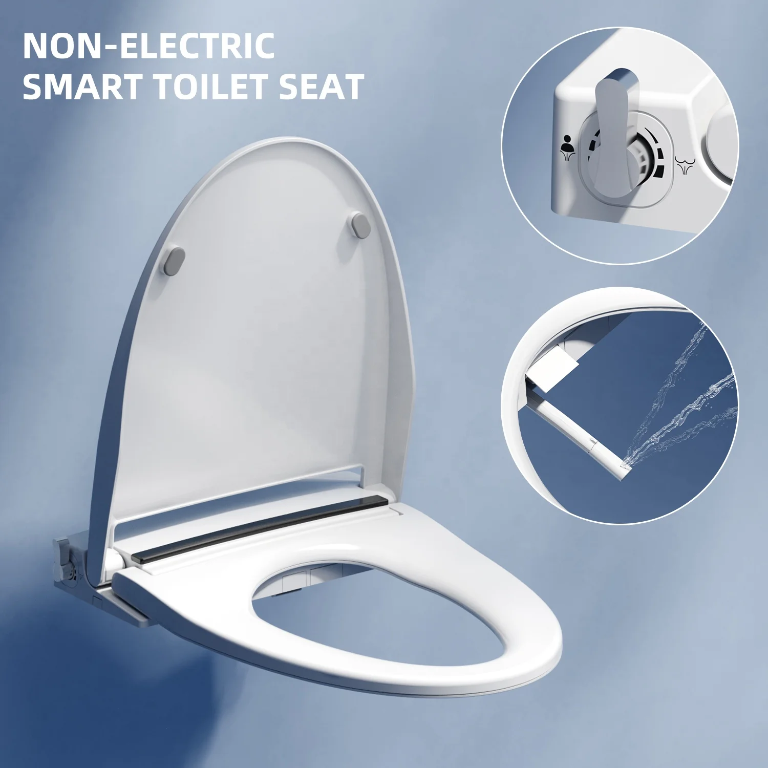 Eco Non-Electric Bidet Toilet Seat Ultra Thin Dual Nozzle Smart Toilet Seat Adjustable Water Pressure Easy installation