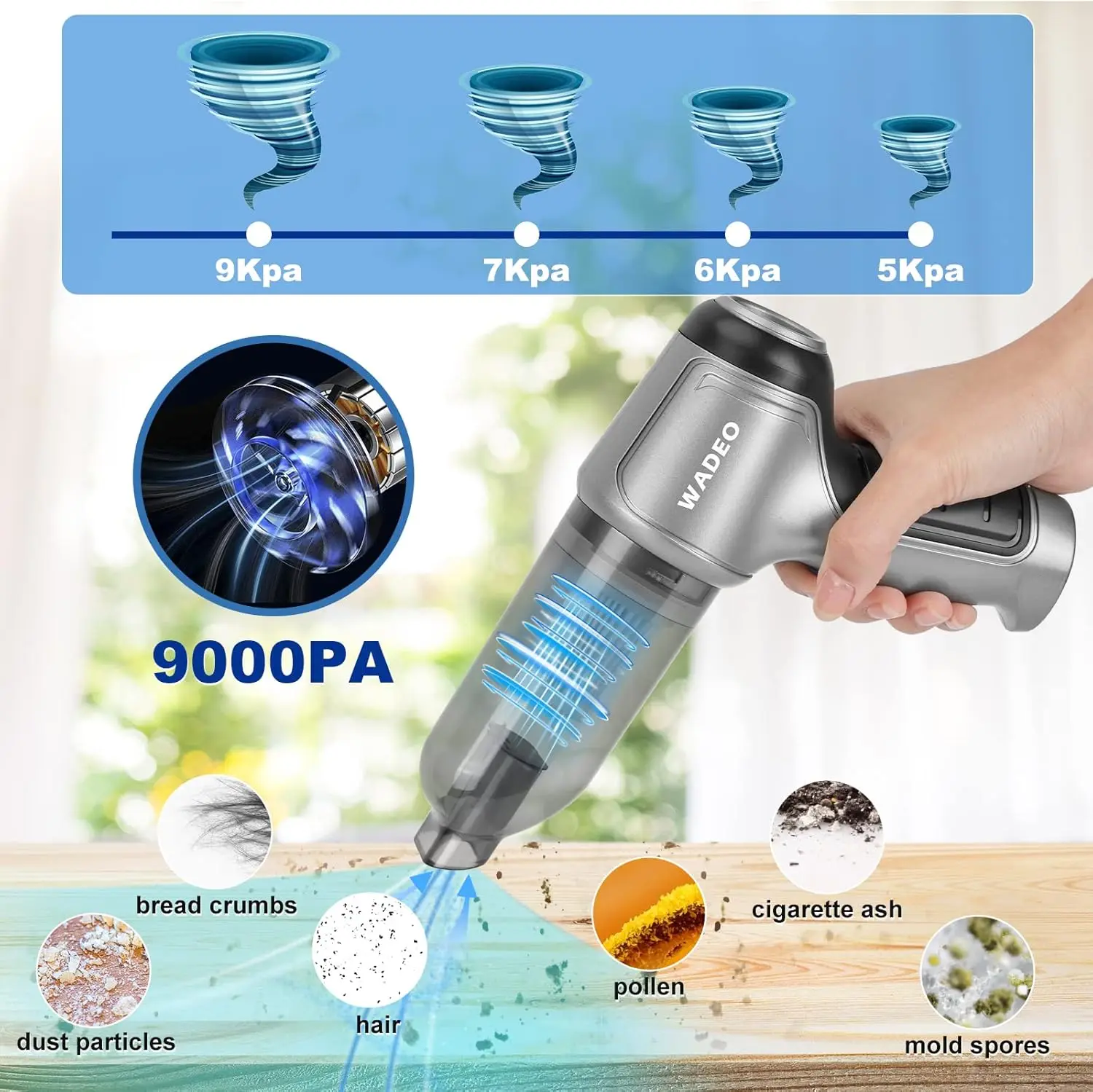 Handheld Cordless 9000PA HEPA Filter 2-Gear Mode Ultra-Light Portable Mini Vacuum Cleaner for Car Home & Pet Hair Cleaning