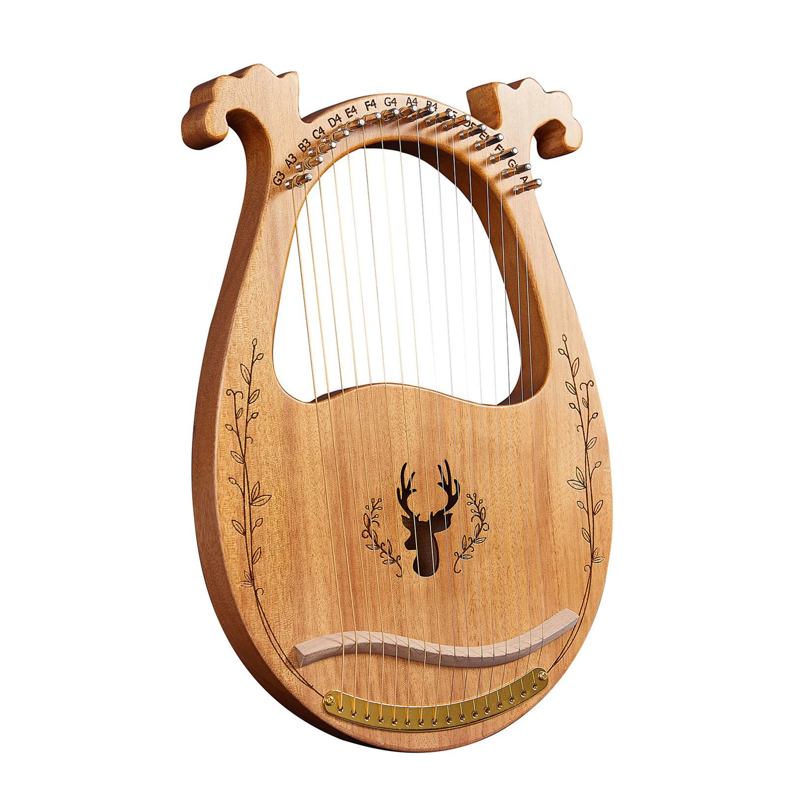 C Key 16-String Wooden Lyre Harp Resonance Box String Instrument with Tuning Wrench Picks Sticker Extra Set of Strings