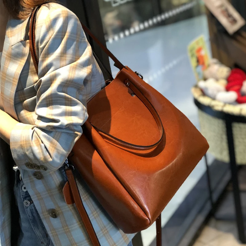 Cowhide Tote Bag Luxury Designer Vintage Women\'s Shoulder Bags Large Capacity High Quality Genuine Leather Female Handbag