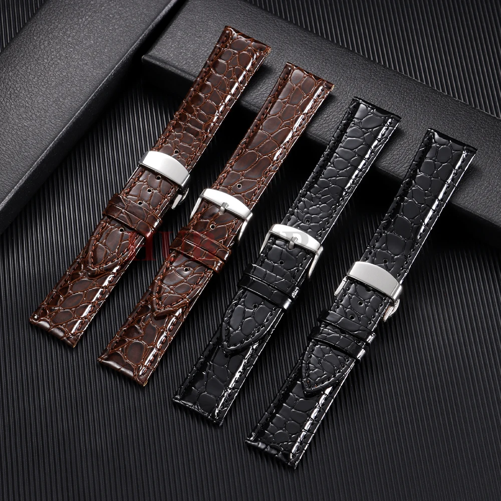 Crocodile Pattern Design Leather Watchbands Automatic Buckle Men Women Business Watch Band 12/14/16/18/19/20/22mm Watch Straps gallery 4
