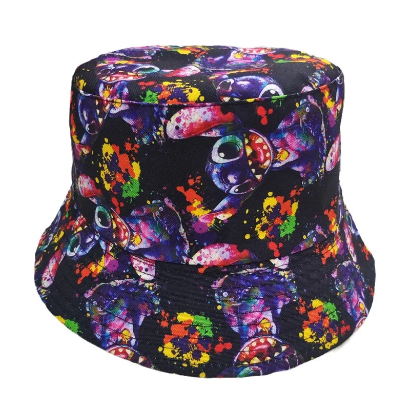 Disney Mickey Stitch Printed Bucket Hat Cute Anime Printed Fisherman Caps for Teenager Boys Girls Women Fashion Travel Visor Cap