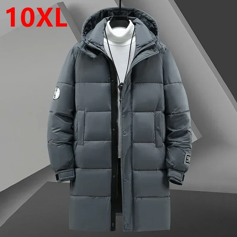 Parka com capuz de algodão quente masculino, corta-vento acolchoado, casaco longo acolchoado, jaqueta de inverno masculina, tamanho grande, 10XL, 8XL, 2024