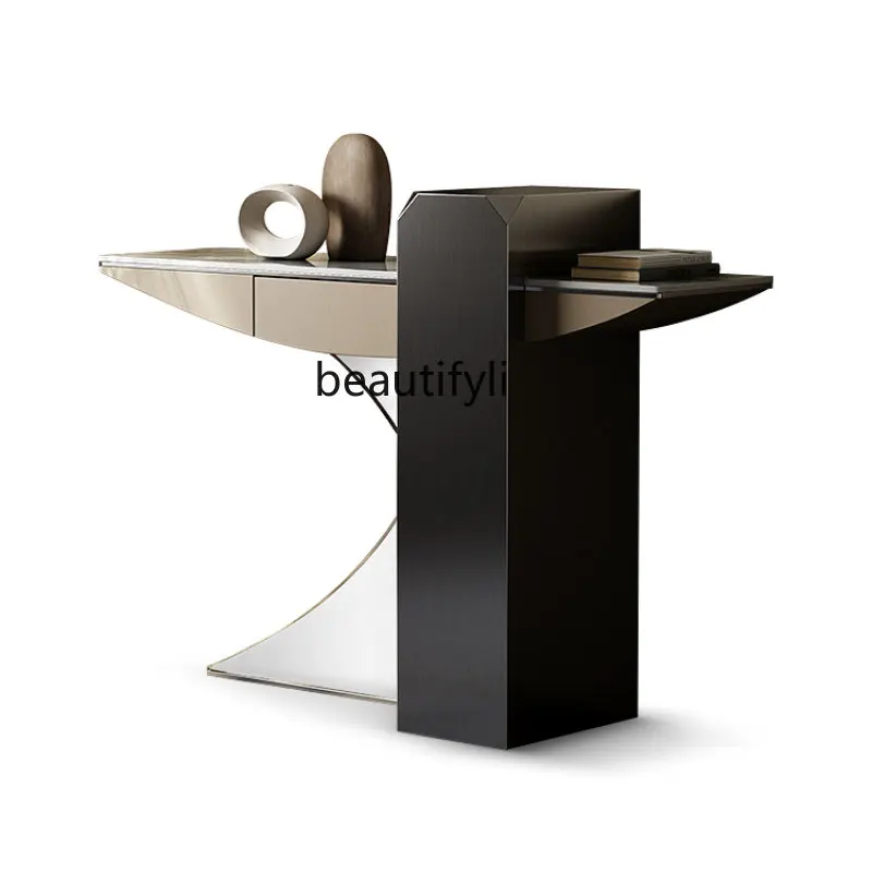 

yj Light Luxury Entrance Stainless Steel Wall Entrance Rack Modern Minimalist Stone Plate Console Tables