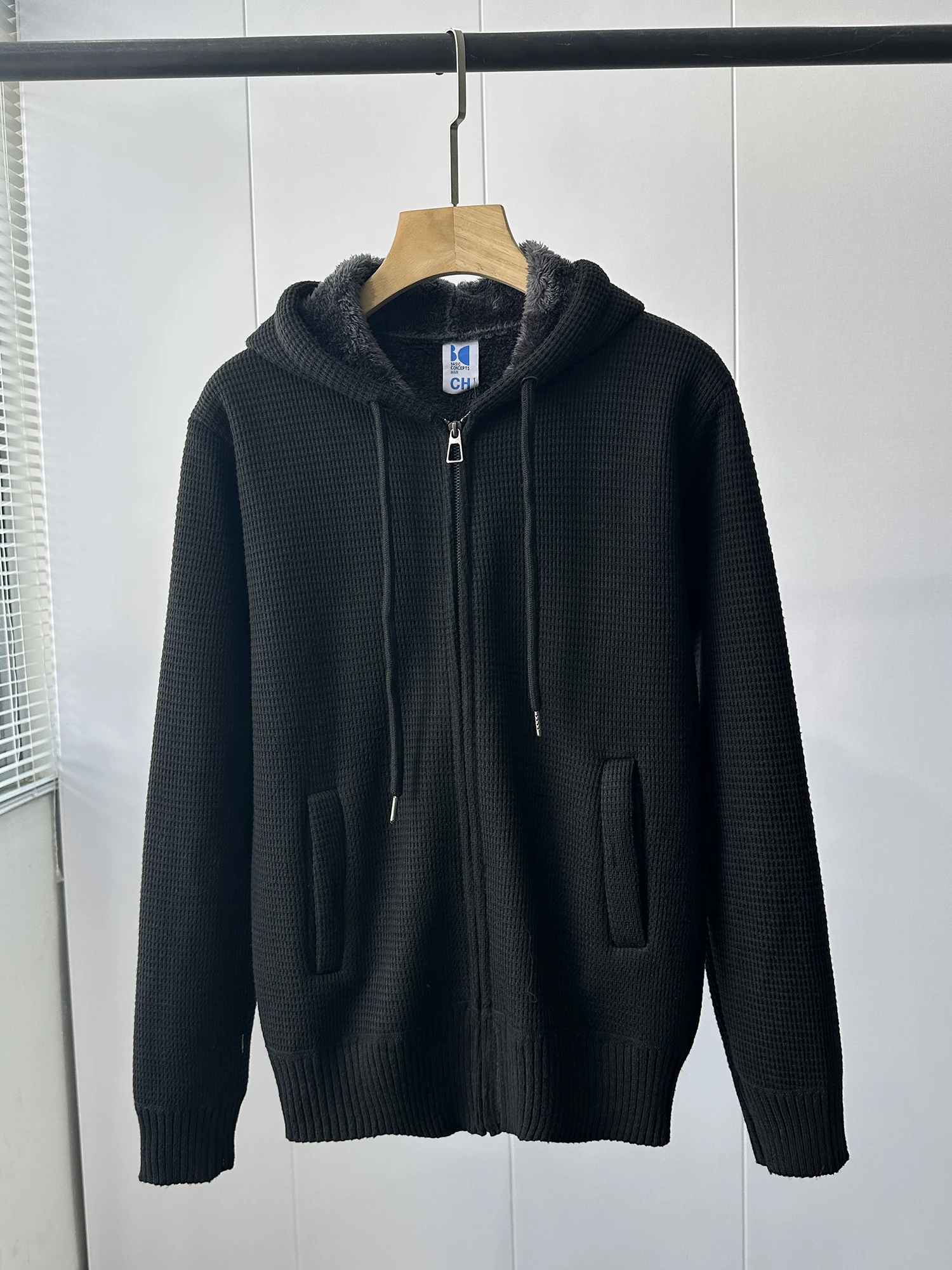 

Men's Knitted Fce Lined Zipper Hoodie Warmth Outdoor Casual Long Sve Windproof Thermal Knitwear Jaet for Autumn Winter