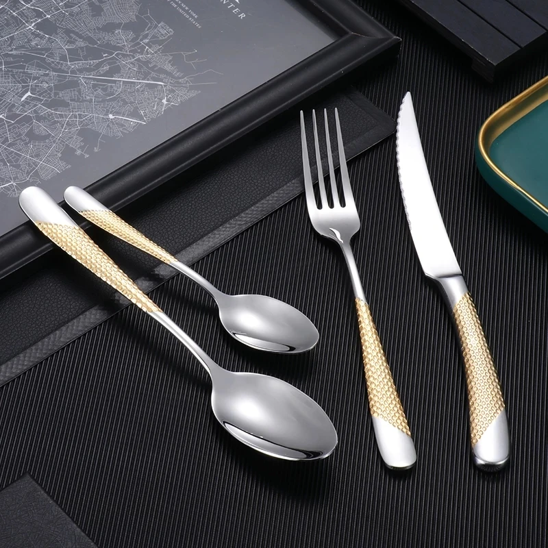 Luxury Tableware Sets Knife Fork Spoon Cutlery Set 24 Piece Stainless Steel Full Tableware Dinner Set Kitchen Device Sets Gift