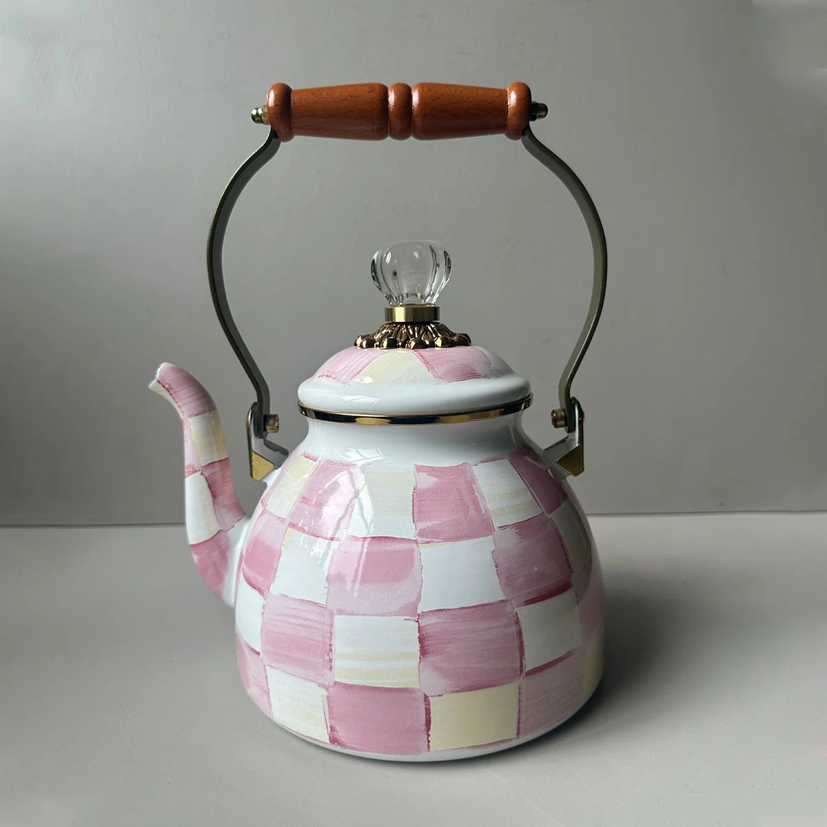 

European Handmade Enamel Teapot Coffee pot Kettle Hand Drawn American Oil Painting Style Black White Checkered Enamel Kettle