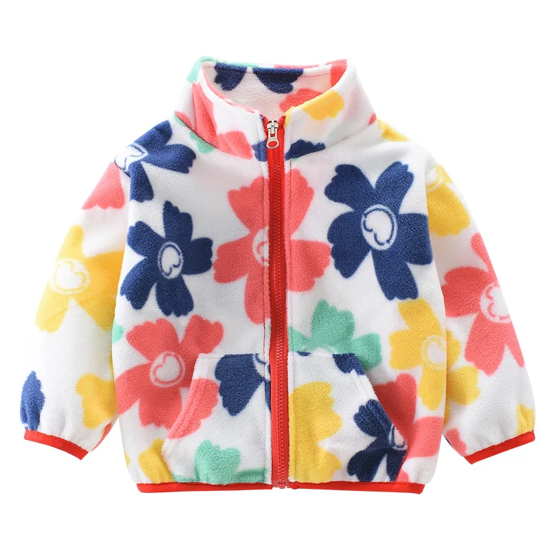 Baby Girls Fleece Coat Kids Cartoon Printed Outerwear Autumn Winter Warm Jacket 1 To 8Yrs Children\'s Thicken Clothing Casual