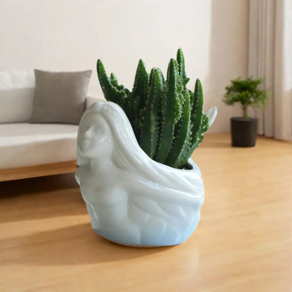 

Simple Cute Mermaid Flowerpot Decorative Anti-corrosion Cartoon Flower Vase No Deformation Ceramic Succulent Pot Office