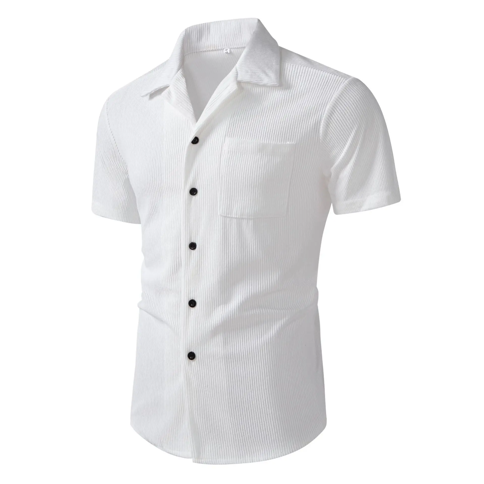 

2025 Summer New Fashion Men's Solid Color Casual Trendy Loose Short Sleeve Turn-down Collar Shirts Male Clothes for Beaches