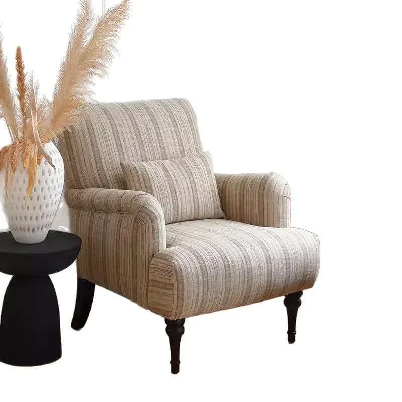 

American retro tiger chair French simple striped high backrest cotton and linen fabric single sofa chair lazy sofa chair