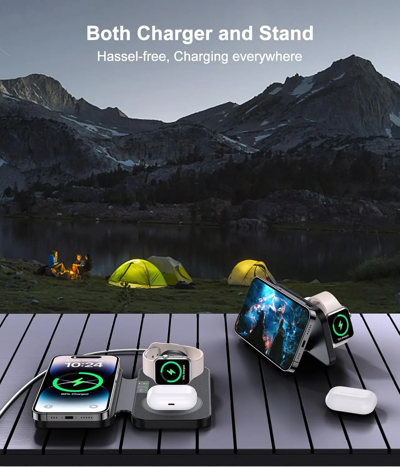 3-IN-1 Wireless Charging Station Stand Foldable Travel Magnetic Wireless Charger Pad for iPhone 16 15 14 13 12 Max Watch Earbuds